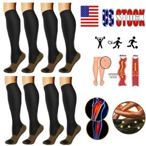 4Pairs Copper Compression Socks Medical Support Stockings 20-30mmHg Men Women  - Picture 1 of 12