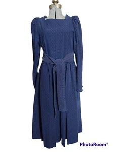 Vtg 80s Laura Ashley Midi Dress Corduroy Puff Sleeve Belt Size 10 Modest Cottage - Picture 1 of 16