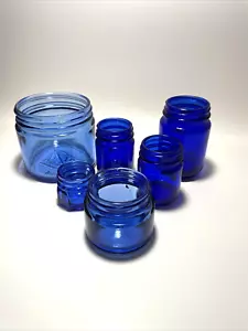 Lote de colección 6 frascos de vidrio medicinales redondos azul cobalto botellas Vick's Nox Ema - Imagen 1 de 11