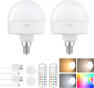 E12 Rechargeable Light Bulb with Remote Control Timer and 15 Colors Options,Batt - Picture 1 of 12