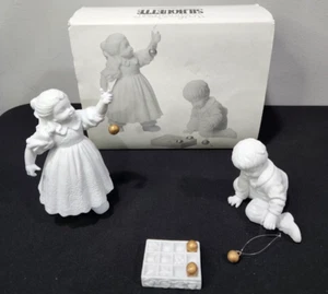 Winter Silhouette Hanging the Ornaments White Porcelain 3 piece Figurine Set - Picture 1 of 8