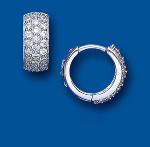 Mens Huggie Hoop Earring Pave Cubic Zirconia Solid Sterling Silver Gents Creole - Picture 1 of 2