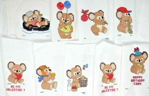 Lot of 9 Completed Cross Stitch Pieces - Samplers Bears Koala Teddy Themed - Picture 1 of 10
