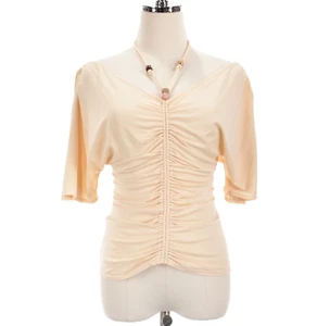 A.L.C. NWT Nina Ruched Bead-Embellished Top Size Medium in Solid Creamy Beige - Picture 1 of 8