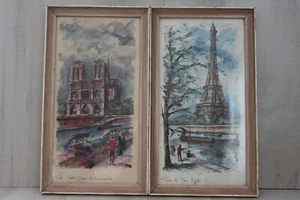 1960s Vintage SIGNED Print ARNO French Watercolor Painting Paris Tower Notre Dam - Picture 1 of 8