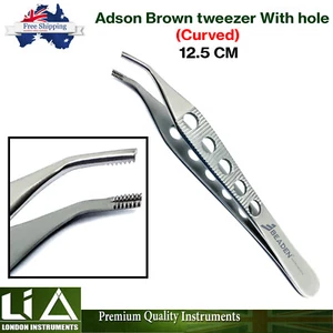 Pinzas Adson Brown curvadas con agujeros 12,5 CM tejido ortodoncia pinzas para pulgar - Imagen 1 de 5