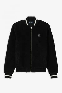 FRED PERRY WOMENS BORG TEDDY FLEECE BOMBER JACKET BLACK UK 6 RRP £125 BNWT!!! - Picture 1 of 6