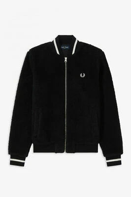 FRED PERRY WOMENS BORG TEDDY FLEECE BOMBER JACKET BLACK UK 6 RRP £125 BNWT!!! - Image 1 of 4