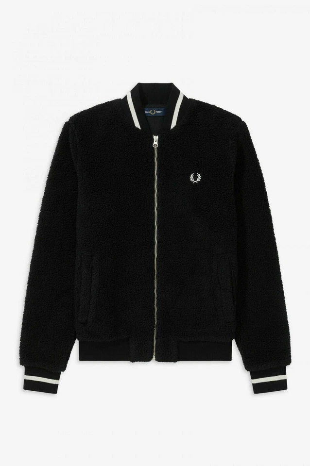FRED PERRY WOMENS BORG TEDDY FLEECE BOMBER JACKET BLACK UK 6 RRP £125 BNWT!!! - Image 1 of 4