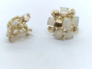 14 K YELLOW GOLD NATURAL OPAL 8X6 EARRING - Picture 1 of 6
