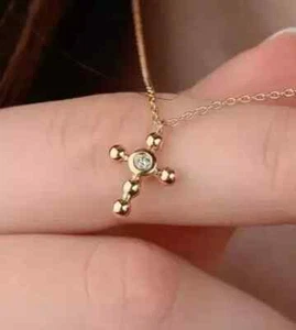 1Ct Round Lab Created Diamond Anniversary Cross Pendant 14K Yellow Gold Plated - Picture 1 of 2