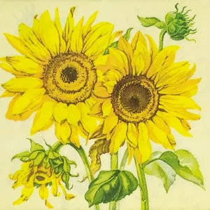 P008# 3x Single Paper Napkins Decoupage Tissue Craft TWo Sunflower Flower Yellow - Picture 1 of 8