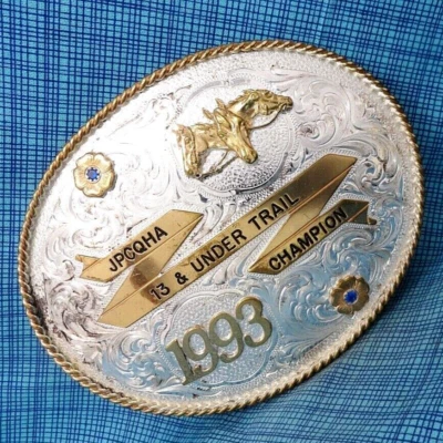 JPCQHA Quarter Horse Assn 1993 Youth Trail Champion Belt Buckle Vtg MSS  .DBD898 - Image 1 of 4