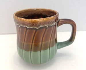 Coffee Mug Tea Cup Brown Green Drip Glaze Curve Swirl Ribbed 10oz Taiwan Retro - Picture 1 of 23