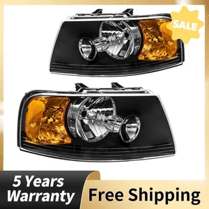 Headlights Driving Head Lamps Pair For Ford Expedition 2003 2004 2005 2006 Black - Picture 1 of 12