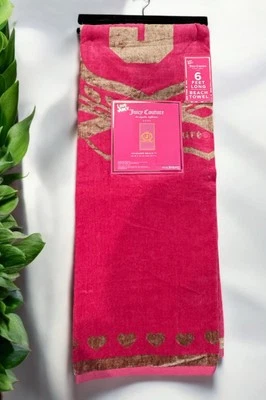 "JUICY COUTURE TOALLA DE PLAYA REVERSIBLE JACQUARD CORONA DORADA CORAZONES ROSA 40""x72""" Foto 1 de 4