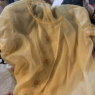 Vestido de Noche Babydoll Bordado Vanity Fair Vintage Años 60 Mediano Lt Amarillo Foto 1 de 4