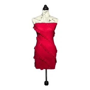 Mini Vestido Lucy in the Sky Sin Tirantes con Volantes Talla Grande Rojo Noche Out - Imagen 1 de 12