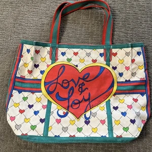 Vintage Brighton Love & Joy Canvas Tote Holiday Heart Lattice Multicolor Bag - Picture 1 of 17