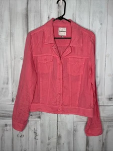 TOMMY BAHAMA TWO PALMS 100% LINEN RAW EDGE BUTTON UP JACKET BRIGHT PINK MEDIUM - Picture 1 of 13