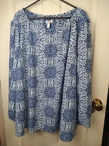 D&Co Woman 4X Blouse Blue Floral Balloon Long Sleeve Cottage Core Boho Chic - Picture 1 of 9