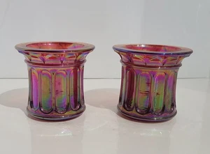 Vintage Fenton Red Iridescent Carnival Glass Candle/ Votive  Holders Set of 2  - Picture 1 of 6