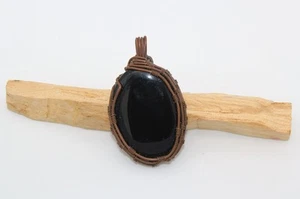 Copper Wire Wrapped Black Obsidian Pendant Jewelry Handmade - Picture 1 of 1