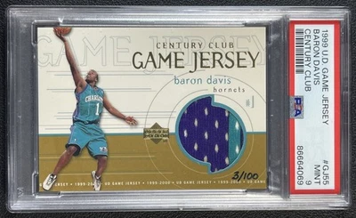 BARON DAVIS PSA 9 1999-00 CUBIERTA SUPERIOR #GJ55 CAMISETA JUEGO NOVATO CENTURY CLUB 3/100 Foto 1 de 2