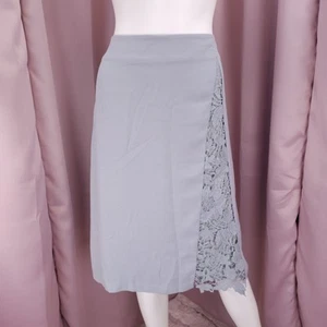 DownEast Women's Blue Chiffon & Lace Knee Length Lined Pencil Skirt Medium NWOT - Picture 1 of 8