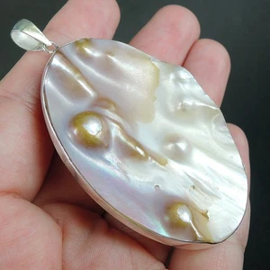 925 Sterling Silver Large Blister Mother of Pearl Pendant Jewellery, BMOP-43 - Picture 1 of 6
