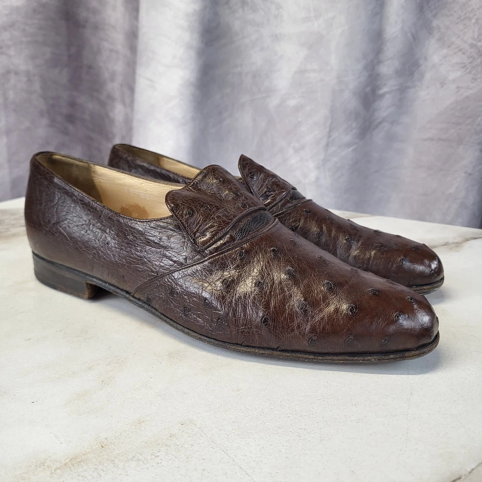 Moreschi BrassBoot 正品鸵鸟乐福鞋男式 9 码棕色 — 第 1/4 张图片