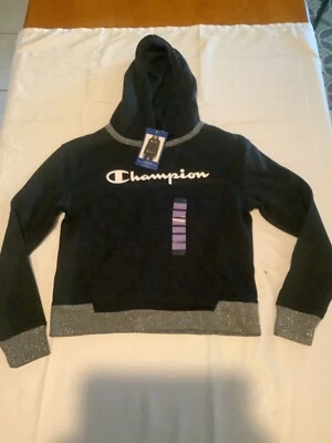 Nueva Sudadera con Capucha Marca Champion Niñas Talla S Negra/Plateada Brillo Caja A Foto 1 de 4