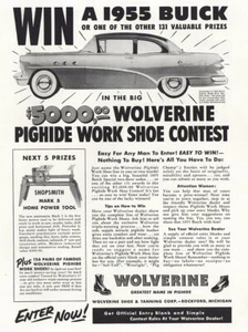 1954 Wolverine Work Shoes: Win 1955 Buick Vintage Print Ad - Picture 1 of 1