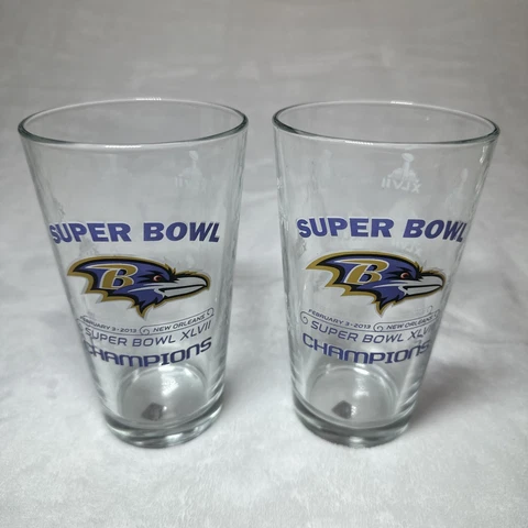 Set of 2 Baltimore Ravens Super Bowl 47 XLVII Champs Champions Pint Glasses Cover