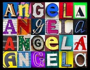 ANGELA Namensposter mit Fotos von tatsächlichen Zeichenbuchstaben - Bild 1 von 1