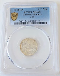 1918 D Germany 1/2 Mark , PCGS MS 68 , nice silver coin # 1856, #58-17 - Picture 1 of 4