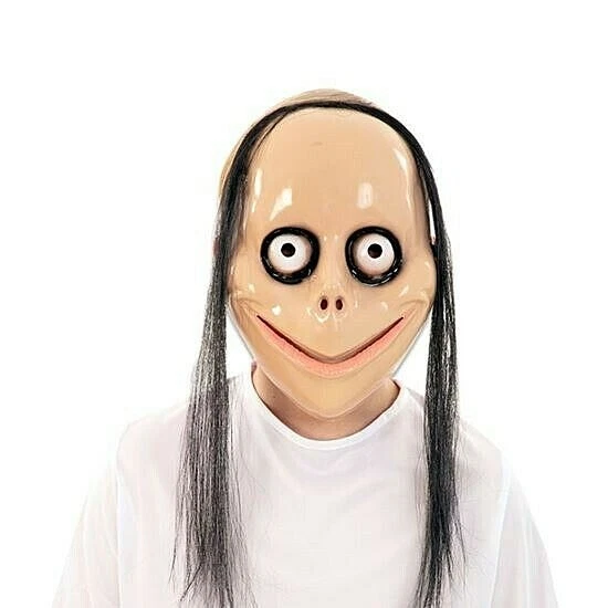 HALLOWEEN MASCHERA IN PLASTICA CON CAPELLI MOMO BOCCA LARGA SOCIAL WHATSAPP MASK - Immagine 1 di 1