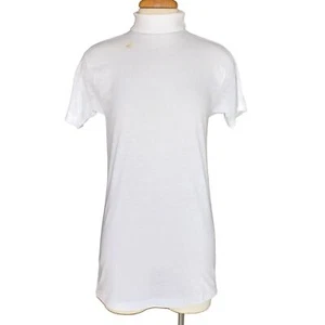 60s White Turtleneck Single Stitch Tee Shirt Size Small to Medium - Picture 1 of 9