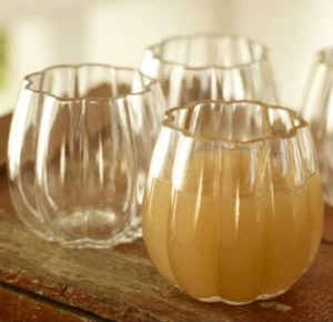 NIB Pottery Barn Hand Blown Weighted Scallop Edge Pumpkin Glasses New Sold Out! - Picture 1 of 15
