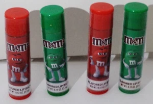 4 M&M Taste Beauty Lip Balms, 2 RED & 2 GREEN M&M Flavored Lip Balms Sealed HTF - Picture 1 of 1