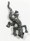 Gunmetal Gray Rhinestone Pave Lizard Gecko Figural Pin Brooch
