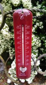 THERMOMETRE EMAILLE CLASSIQUE 25 cm Bordeaux émail véritable Made In France - Picture 1 of 2