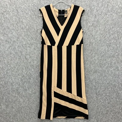 Chicos 1 Black Label Ponte Knit Midi Dress Womens Medium Black Tan Stripe - Image 1 of 4