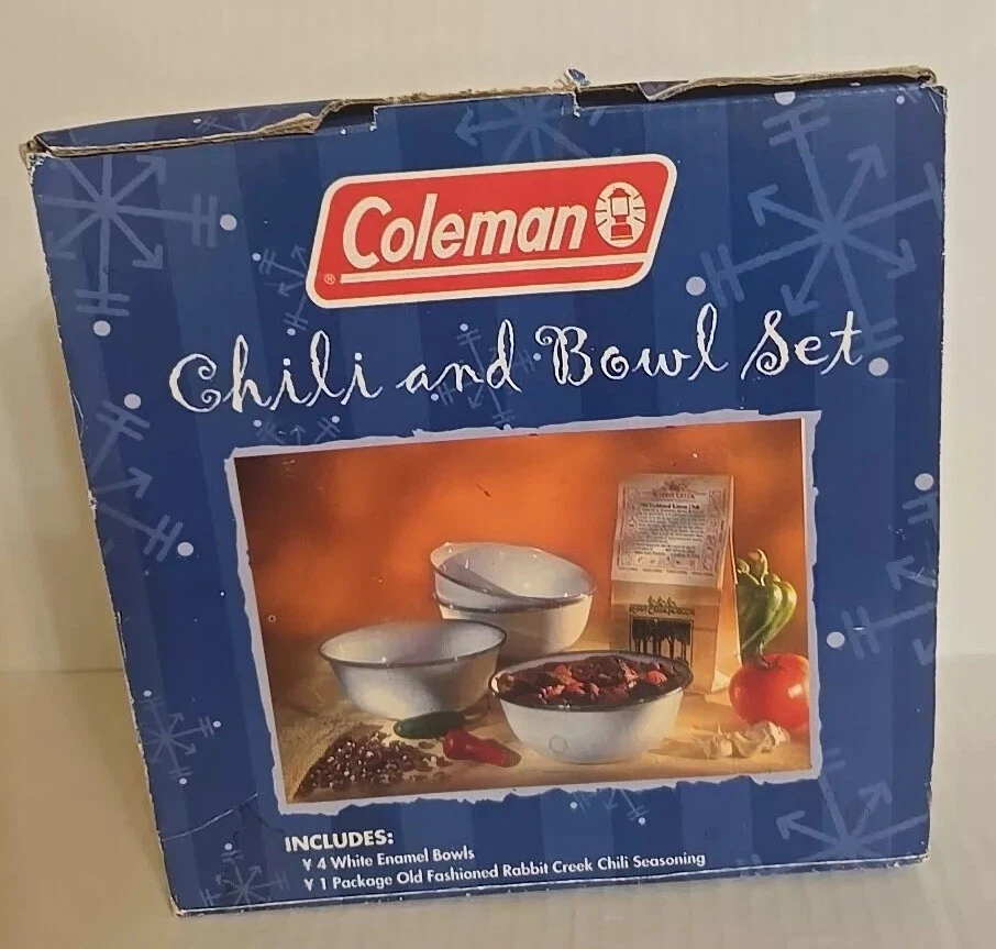Coleman — ретро — набор из 4 белых эмалированных чаш для чили — без чили! - Изображение 1 из 4