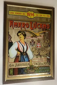 VINTAGE GRANDE QUADRO 44x64 cm SPECCHIO PUBBLICITARIO AMARO LUCANO basilicata - Picture 1 of 8