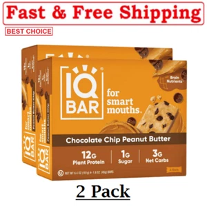 (2 pack)IQBAR Chocolate Chip Peanut Butter Protein Bars-Vegan Energy Bars,(4 Ct) - Picture 1 of 6