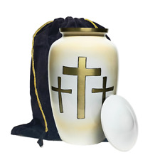Premium Adult White Christ Cross Cremation Urns for Human Ashes with Velvet Bag