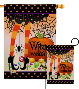 Brujas Bienvenido Halloween Caramelo Dulce Telaraña Miedo Jardín Casa Patio Bandera - Imagen 1 de 13
