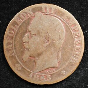 France 5 Centimes 1865Bb, Coin, Km# 797.1, Napoleon Iii, Eagle, Inv#E050
