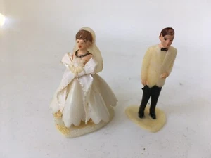 Toppers de plástico vintage para pasteles de boda de novia y novio ~ hechos en Hong Kong - Imagen 1 de 9